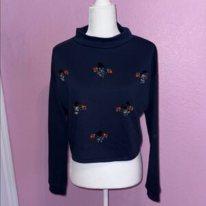 Mustard Seed Navy Crop Top with Embroidery